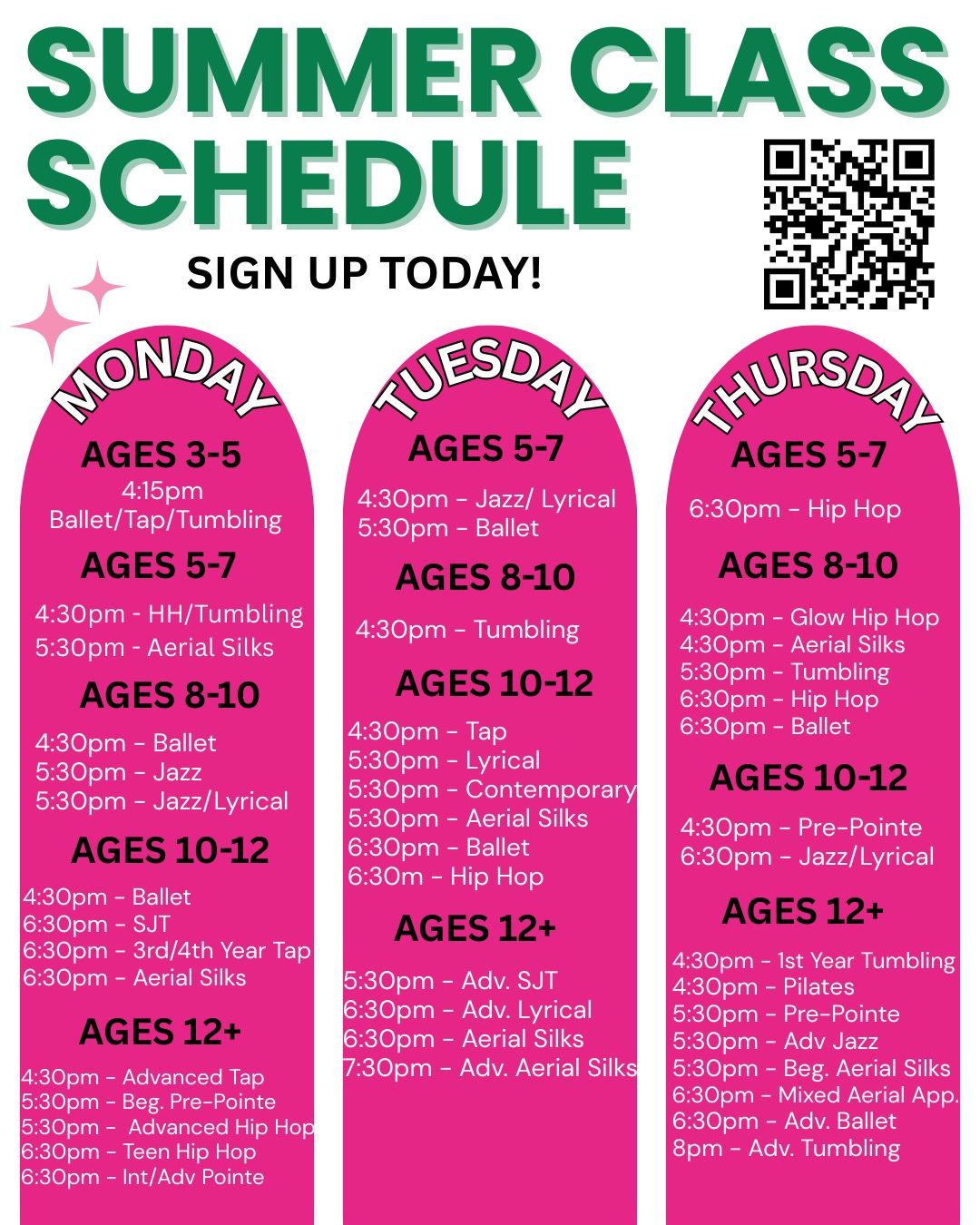 Ready Set Dance 2025 Summer Class Schedule 